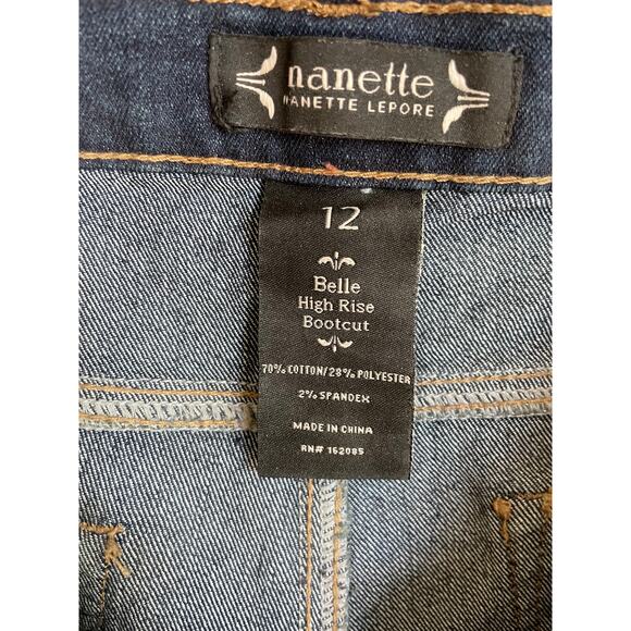 NANETTE LEPORE Belle High Rise Bootcut Denim Jeans Size 12‎ Dark Wash Stretch - Picture 5 of 13